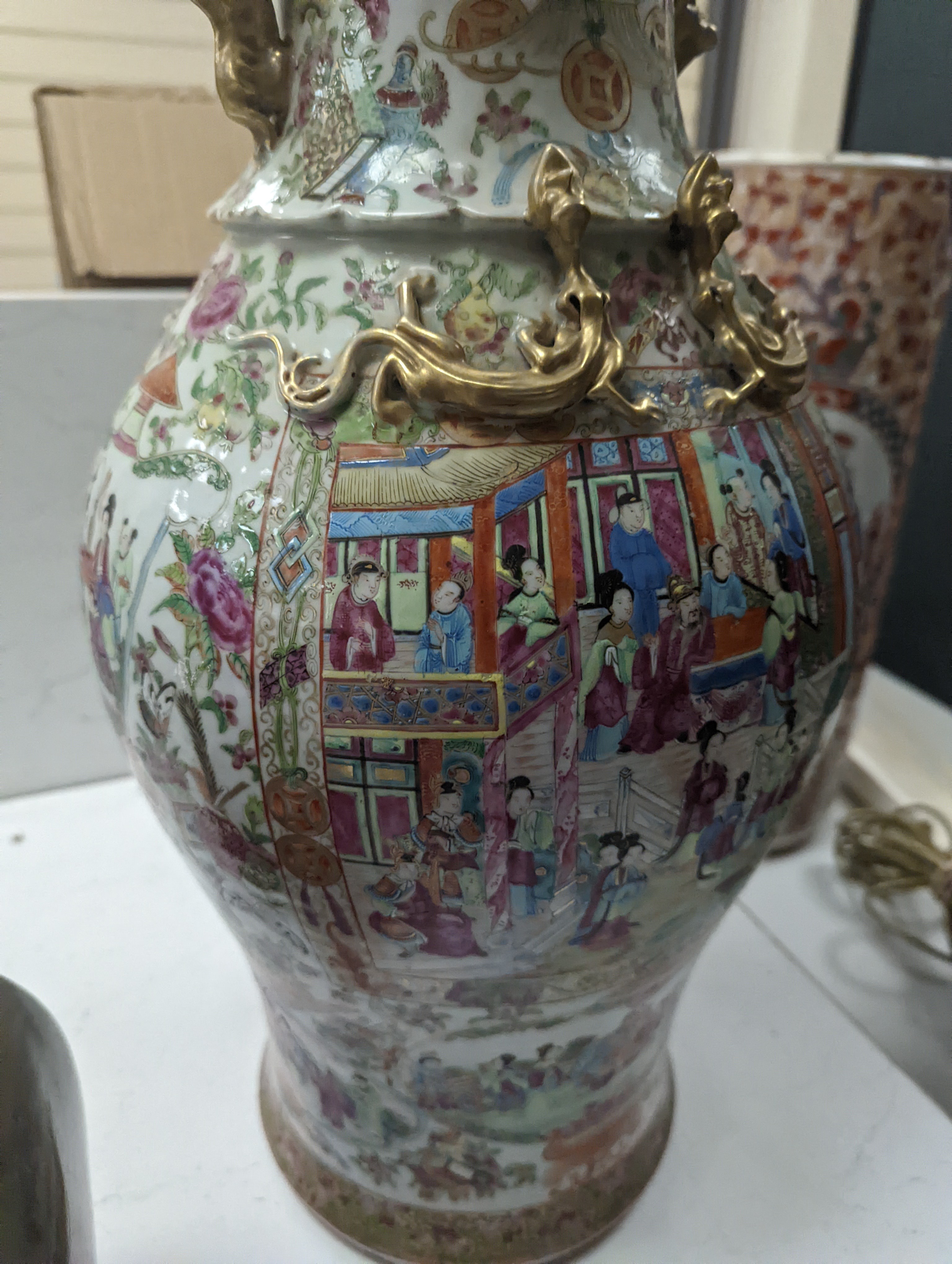 A large Chinese Canton decorated famille rose vase, 19th century, 59cm